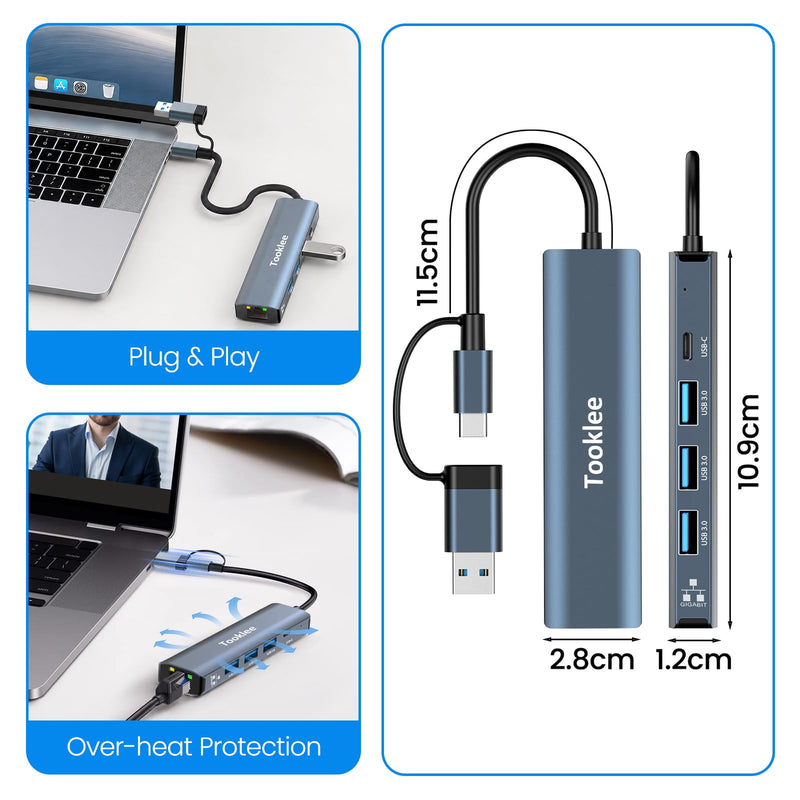 USB to Ethernet Adapter, USB 3.0 USB C Hub with Ethernet 1Gbps Network | USBC Ethernet Adapter for Laptop with USB-C Charging & USB-A 3.0, USB to RJ45 for Computer, MacBook/iPad Pro/Phone/Tablet