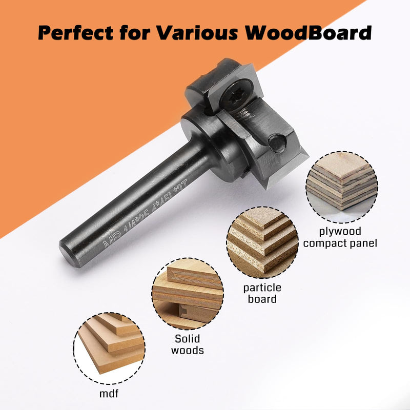 Genmitsu CNC Spoilboard Surfacing Router Bit 1/4" Shank, Slab Flattening Router Bit with 1" Cutting Diameter, 4 Flutes Insert Carbide Wood Planer Router Bits, Planing Bit for Woodworking Carving, SS04 1/4" Shank (1" Cutting Dia) 4 Wings