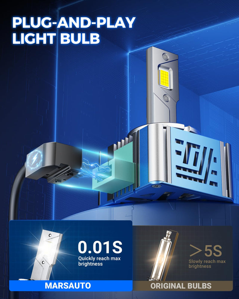 Marsauto D3S D3R HID Bulbs, 800% Brightness, 30,000LM 6500K White for 66340 42403 42302 (42403C1) Xenon HID Bulb, Plug and Play, Pack of 2