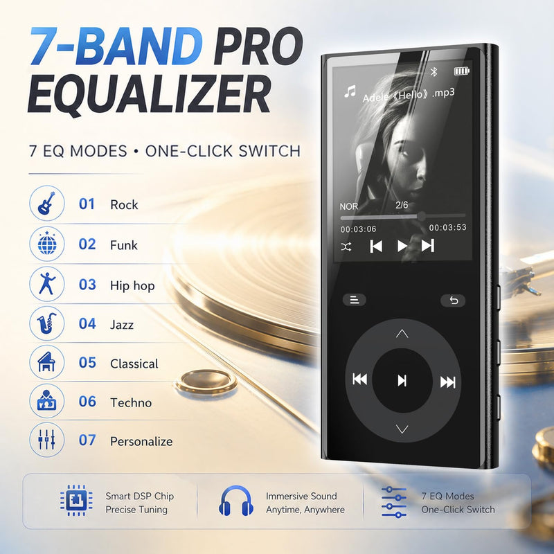 90GB MP3 Player with Bluetooth 5.3, Music Player with 2 TF Card Slots | 2.4" Color Screen, Touch Buttons, MP3 Player for Kids Built-in Speaker, HiFi Sound, Supports up to 256GB, Earphones Included 90 GB