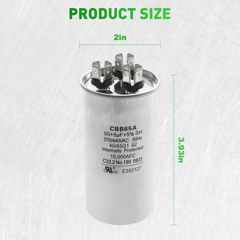 3100248.487 CBB65A Capacitor - 50 + 5uF 370/440VAC 60Hz 10,000AFC Dual Run Circular Start for United States Standard AC Motors, Heat Pumps, Air Conditioning and RV Camper A/C