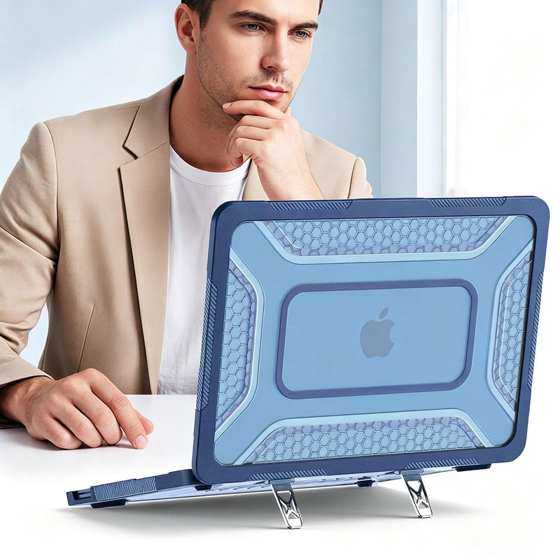 MOSISO Compatible with MacBook Neo Case 13 inch 2026 A3404 A18 Pro Chip | 2 in 1 Kit Honeycomb Shockproof Heavy Duty TPU Bumper Protective Hard Shell with Fold Kickstand, Indigo