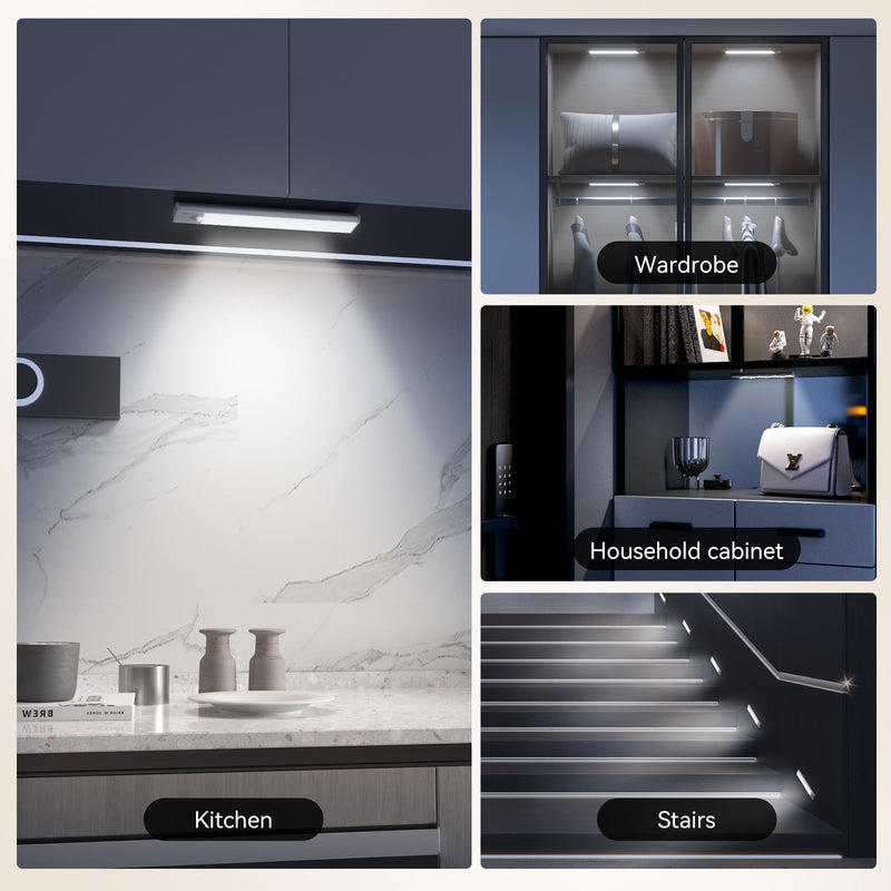 Under Cabinet Lighting, LED Magnetic Motion Activated Under Cabinet Lights, Rechargeable Closet Lights 2800mAh Battery Operated, Wireless Dimmable Under Counter Lights for Kitchen,Hallway 2 Pack 3Pack-13.7inch White Light