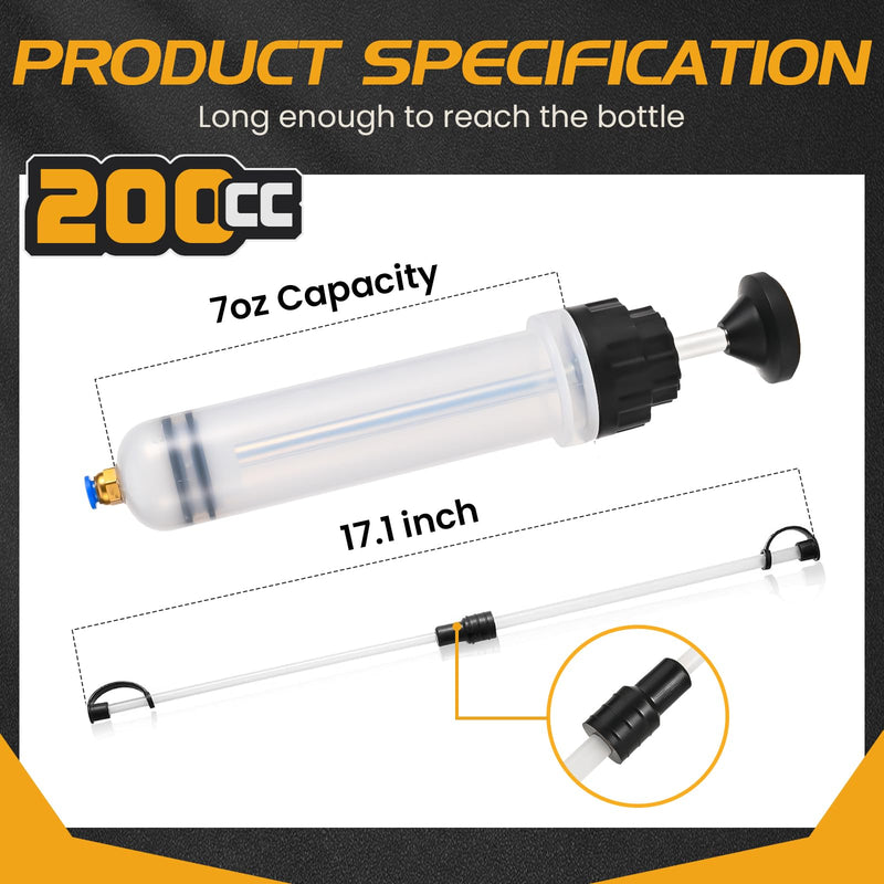 200CC Automotive Fluid Extractor Pump, Premium Manual Extraction & Fill Pump with 2 Hoses, Oil Syringe with Powerful Suction, Fluid Oil Change Evacuator 200 CC