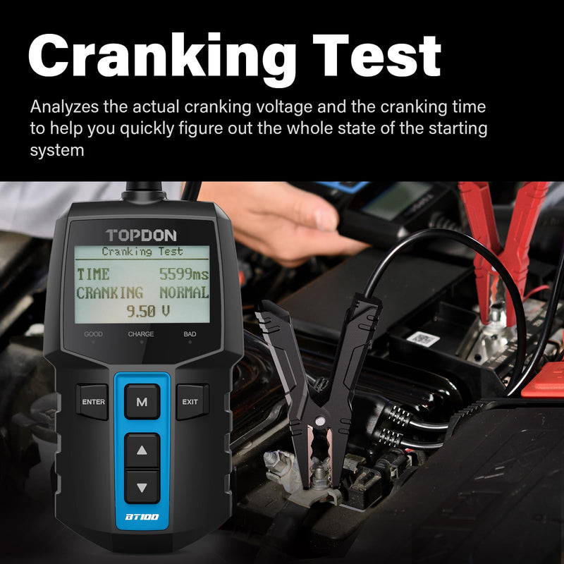  [AUSTRALIA] - TOPDON BT100 Car Battery Tester 12V Load Tester, 100-2000 CCA Automotive Alternator Tester Digital Auto Battery Analyzer Charging Cranking System Tester for Car Truck Motorcycle ATV SUV Boat Yacht