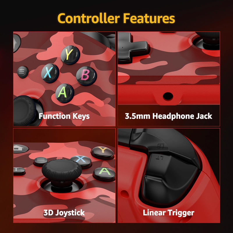 Kamylorus Wireless Controller for X-BOX One/PC, Camo Red | Hall Effect Gamepad, Turbo, 2.4G Plug and Play, Dual Vibration, 3.5mm Headphone Jack, for X-BOX One S/X, X-BOX Series S/X, PC Red Camo