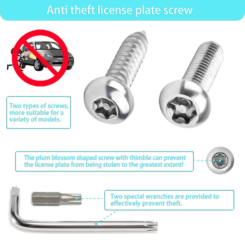 Anti Theft License Plate Screw Kit Tamper Proof License Screws Car License Plate Bolts 304 Stainless Steel Plate Mounting Hardware - 1/4’’ Screws with Chrome Screw Caps Silver