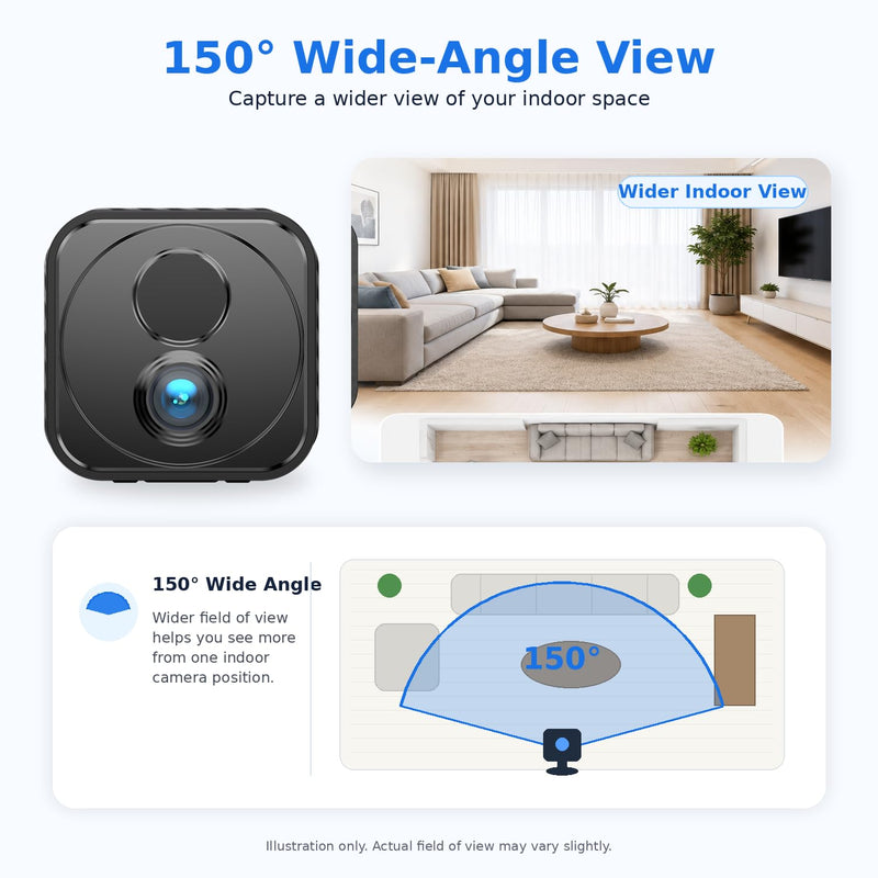 Mini Camera Wireless 4K WiFi Security Camera, Battery Powered PIR Alerts | 150° wide view for home, pet and office monitoring, 1200mAh rechargeable battery with up to 30-day standby and app control