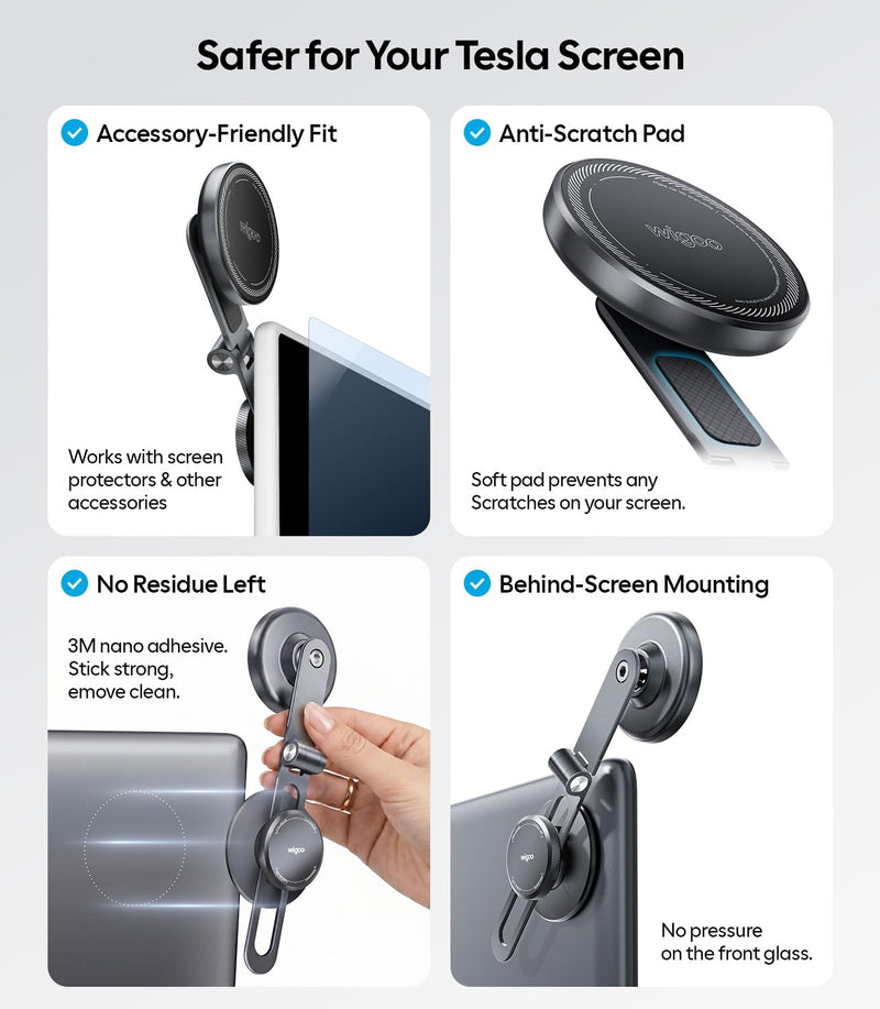 for Tesla Model 3/Y/YL/X/S Phone Mount, OEM-Style, Strongest Magnet | 360° Rotation Foldable Hidden Phone Holder, for Magsafe iPhone 17-12 Series, Tesla Model Y Model 3 Accessories