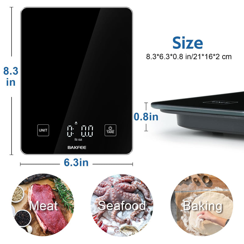 IP67 Waterproof Food Scale with Tempered Glass Surface, 22lb Kitchen Scale 1g Precision, USB Rechargeable, LED Display, Grams and Ounces, for Baking, Cooking, Making Sourdough Bread. Black