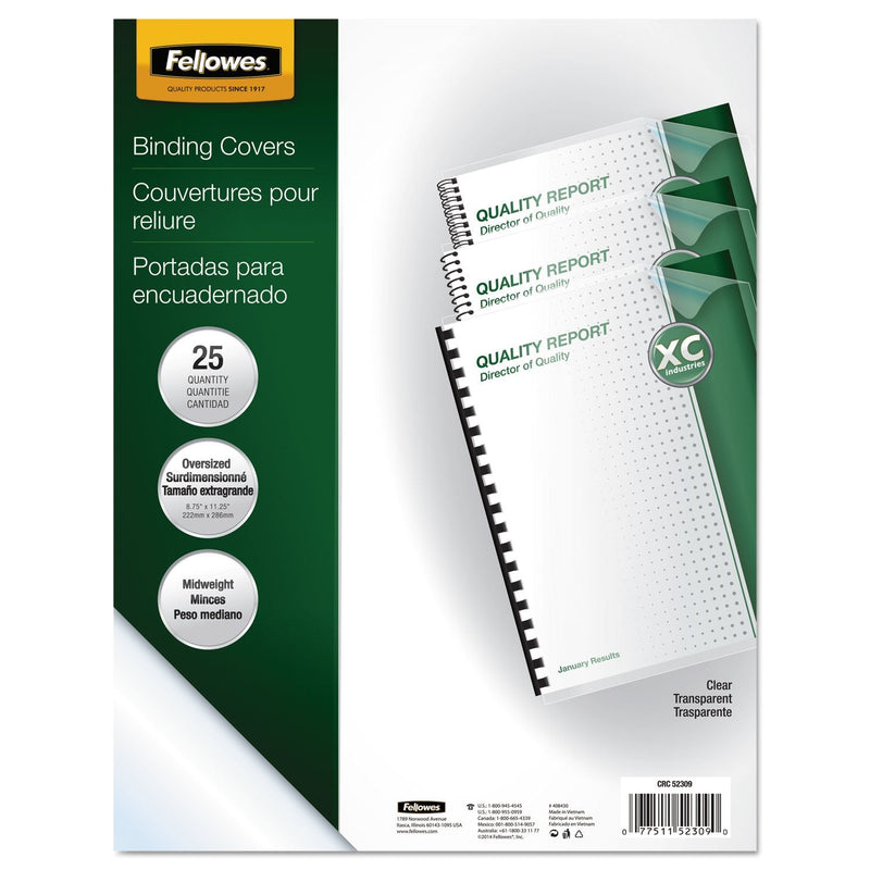 Fellowes Transparent PVC Binding Covers, Oversize, 25 per Pack (52309) 25 Pack