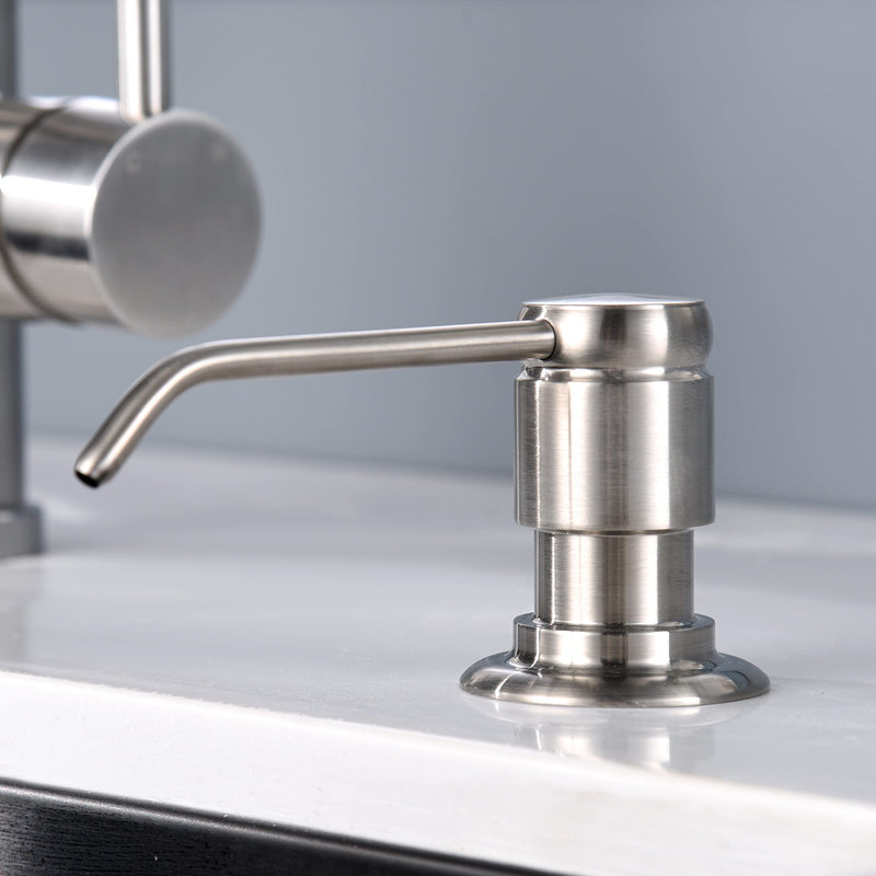 GAGALIFE Soap Dispenser for Kitchen Sink (Brushed Nickel) and Extension Tube Kit, Complete Brass Head, 40" Silicone Tube Connect to The Soap Bottle Directly, Say Goodbye to Frequent Refills Brushed Nickel