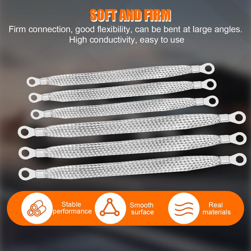14PCS Car Ground Straps, 10/12 Inch Copper Tinned Braided Vehicle Engine Grounding Wire Strap with Ring Terminals, Auto Cable Connectors Accessories, Universal for SUV RV Truck