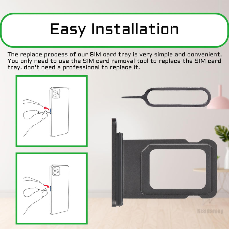 for iPhone 11 Black SIM Card Slot Replacement Single SIM Version for iPhone11 Card Tray Holder Adapter with Waterproof Rubber Ring Repair Tool Fix Kit SIM Ejector for A2111 A2221 A2223