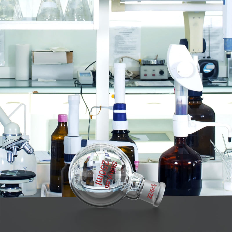 StonyLab Borosilicate Glass 250mL Heavy Wall Single Neck 1 Neck Round Bottom Flask RBF, with 19/22 Standard Taper Outer Joint - 250mL 250 ml