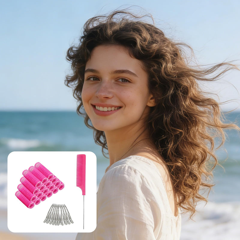 18 Pcs Self Grip Hair Rollers with Comb & 10 Clips - Salon-Pro Sticky Heatless Curler for Short/Long Hair, No-Heat Styling, DIY & Professional Use