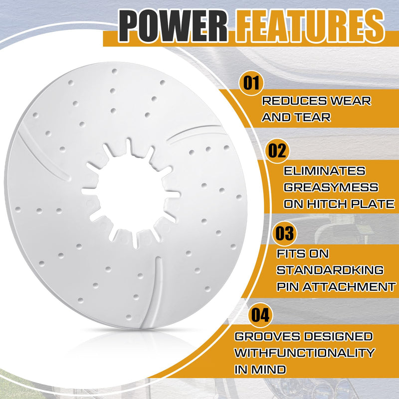 2 Pack 5th Wheel Hitch Lube Plate 10 Inch RV Camper Trailer Fifth Wheel Plate Disc Accessories for Trailer Safety Kit, 3/16 Inch Thick, White