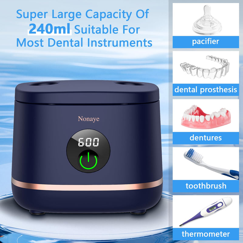 Dental Ultrasonic Retainer Cleaner Machine-45khz, Cleaning for Dentures, Mouth Guards, Aligners, Night Guards, Braces, Toothbrush Heads & Jewelry,Protable UV Retainer Cleaning Pod for Home &Travel Blue