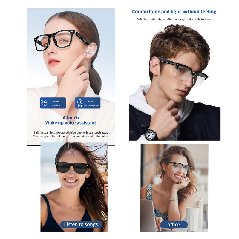 IVY TWS Smart Bluetooth Audio Glasses - Blue Light Blocking & Sunglasses Lens kits for Office Outdoor Sports Drive - Smart Glasses for Men & Women - Transparent Frame