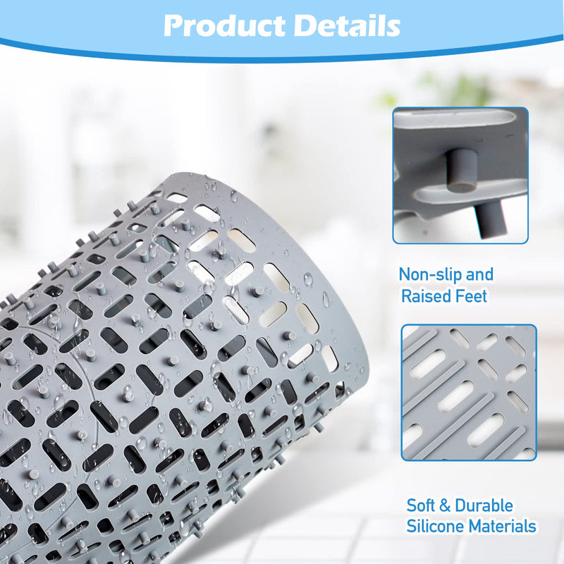 Silicone Sink Mat 26''x14'' Kitchen Sink Protector Mat With DIY Drain Hole, Grey Farmhouse Silicone Sink Mat Protector 1pcs Kitchen Sinks Accessories 26"