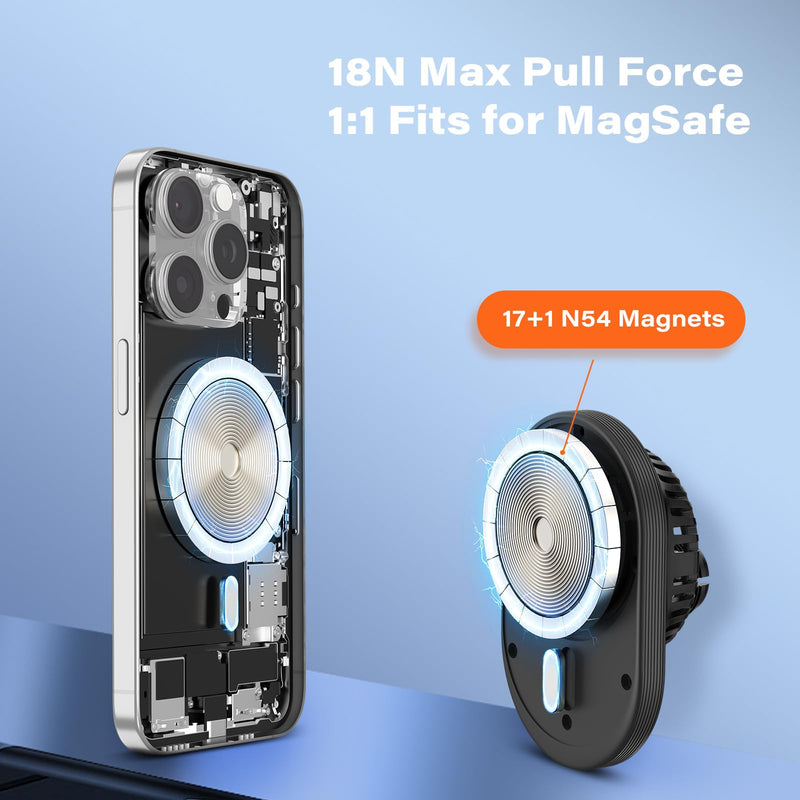 A2C for Magsafe Car Mount Charger, QI2 15W Wireless Fast Charging Cup Holder Phone Charger - Dual Cooling System, Aluminum Alloy Tri-Pivot Arm, 18 N54 Strong Magnets for iPhone 17/16/15/14/13/12 Only