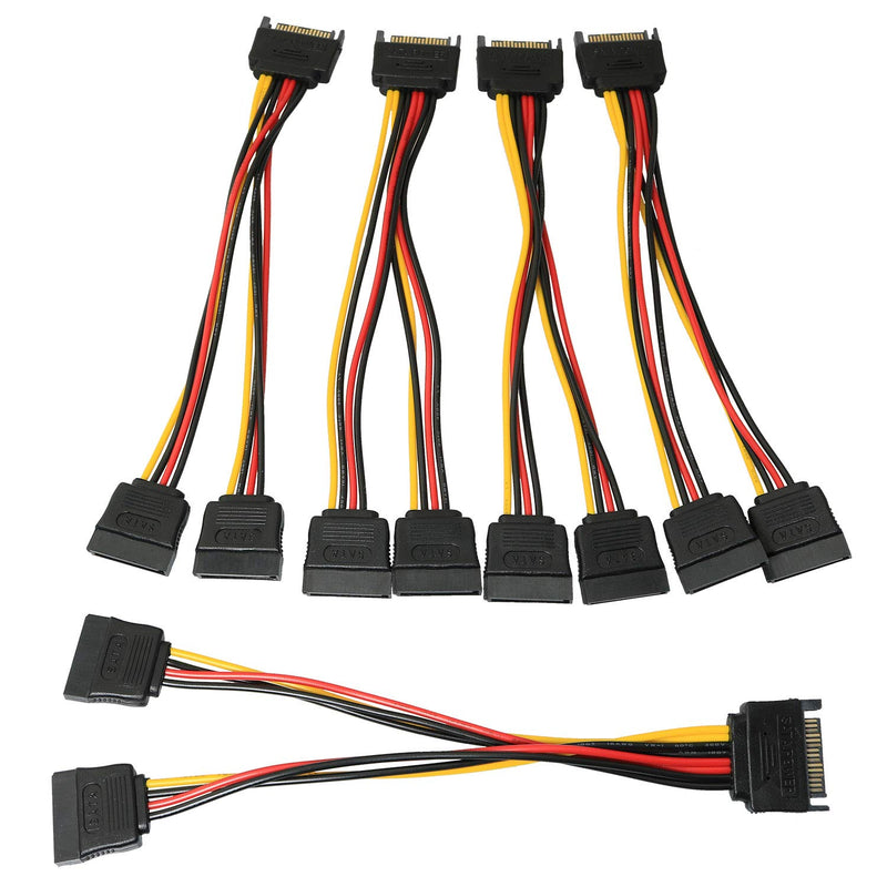 SATA Power Extension Cable 5PCS 20cm SATA Power 15-Pin Male to 2 x 15P Female Y Splitter Cable Adapter