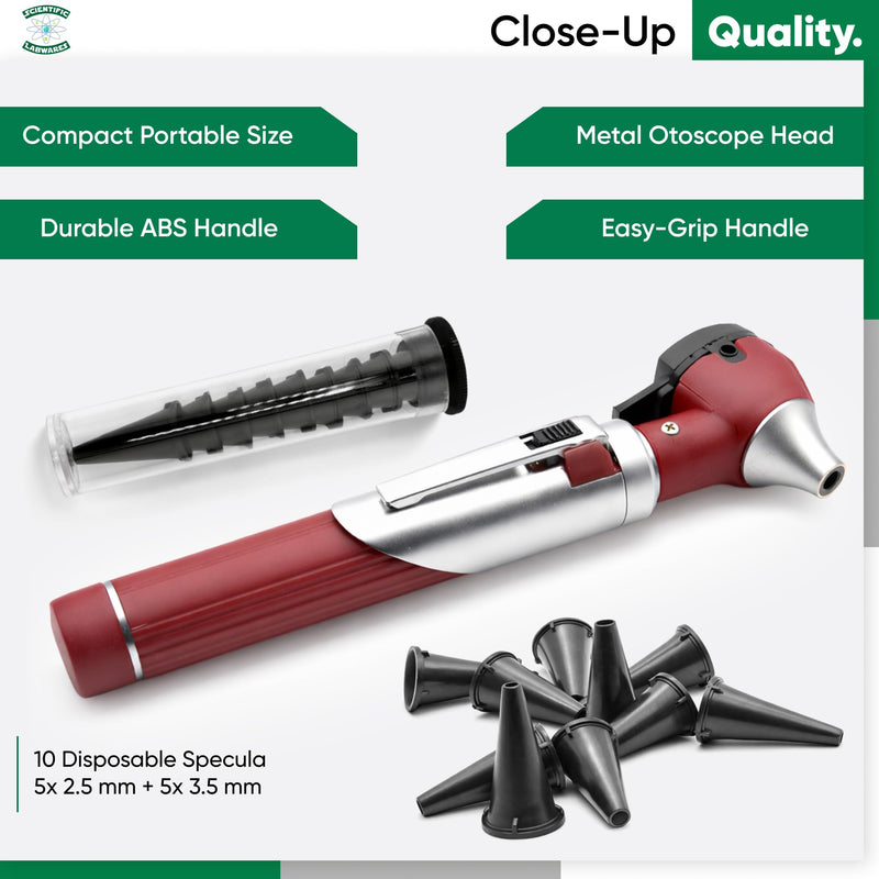 Otoscope - Ear Scope with Light, Ear Infection Detector, Pocket Size (Burgundy) Burgundy