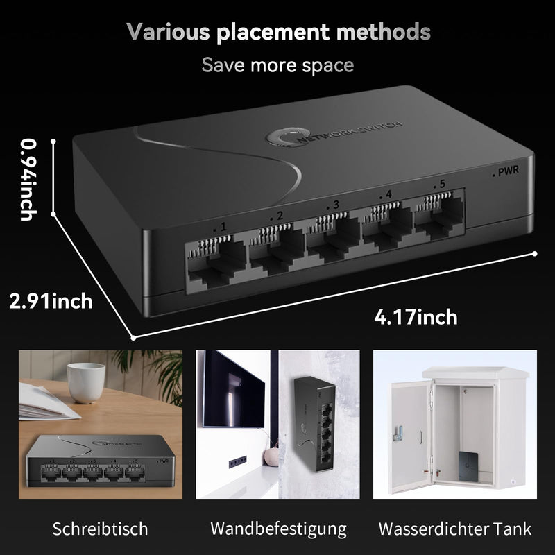 5 Port Easy Smart Managed Ethernet Switch Gigabit Switch, Network Hub, Ethernet Splitter, Plug & Play, VLAN, Qos, Desktop or Wall Mount 5 Gigabit Ports|Clound Managed