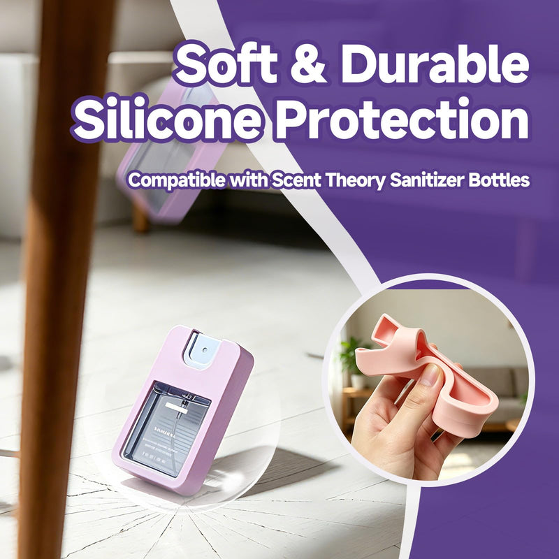 Hand Sanitizer Case Compatible with Scent Theory, 2 Pack Holder | Hand Sanitizer Holder, Silicone Soft Durable Sanitizers Sleeve with Keychain, Sung Fit, for Backpack, Travel and Daily Use
