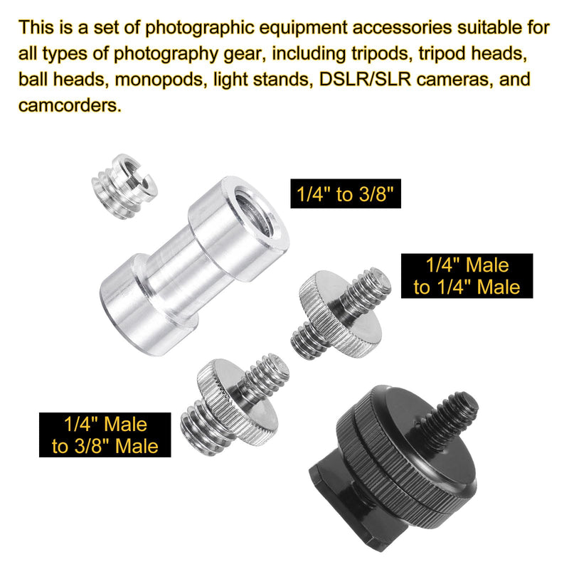 MECCANIXITY Camera Screw Mount Set, Double Threaded Screw, 1/4 Inch Double End Screw, 1/4 to 3/8 Inch Screw, Female Screw for Camera, Tripod Screw Adapter, Monopod, Flash Light