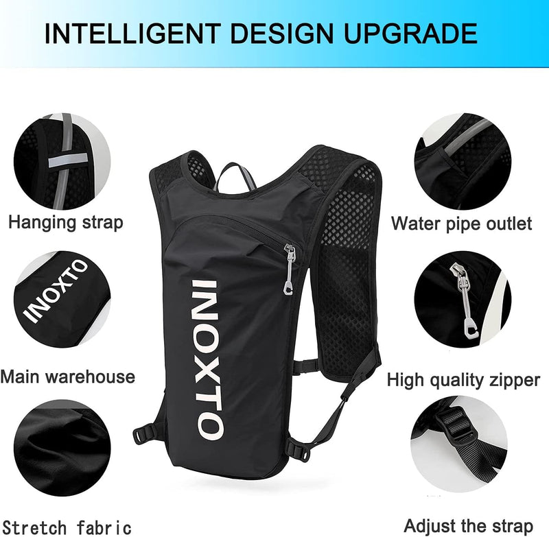 INOXTO Running Hydration Vest ,Lightweight Insulated Pack with 250ml Soft Flask Daypack for Hiking Trail Running Cycling Race Marathon for Women Men Black white standard
