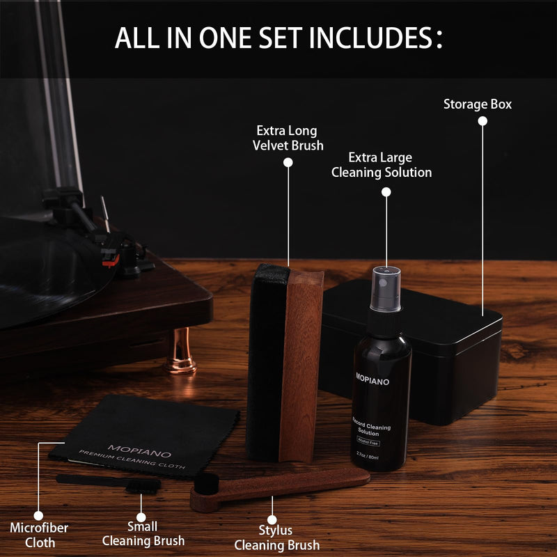 Vinyl Record Cleaning Kit|Complete 6-in-1 Vinyl Record Cleaner Kit for Albums|Includes Soft Velvet Vinyl Record Brush,LP Cleaning Liquid,Stylus Brush,Nylon Brush,Microfiber Cloth & Storage Box