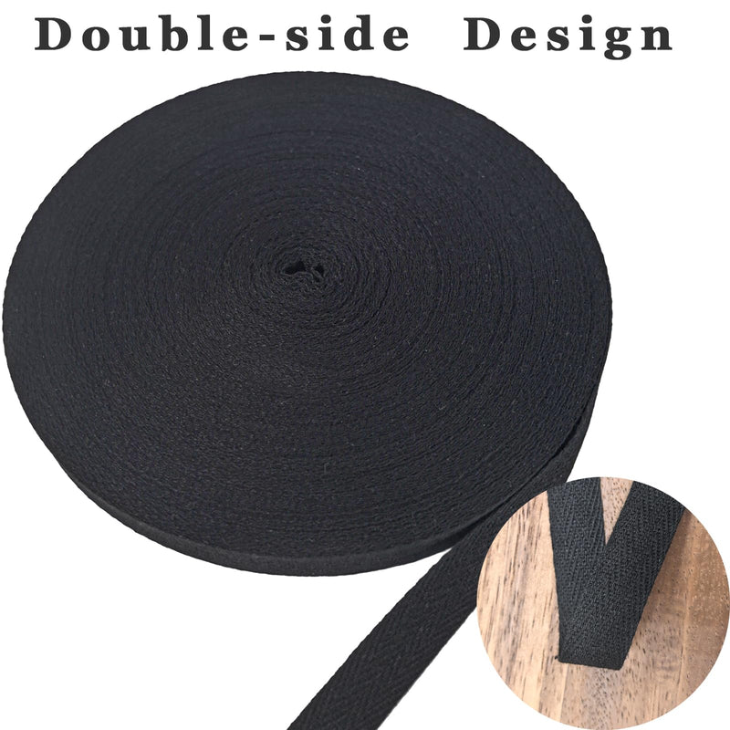 Black Cotton Twill Tape 5/8inch for Sewing,Ties,Gift Wrapping, Home Deco -40 Yards 15mm Natural Herringbone Fabric Trim Bias Binding Strips Ribbon for Handles, Crafting & DIY Projects Black 5/8 INCH 15mm