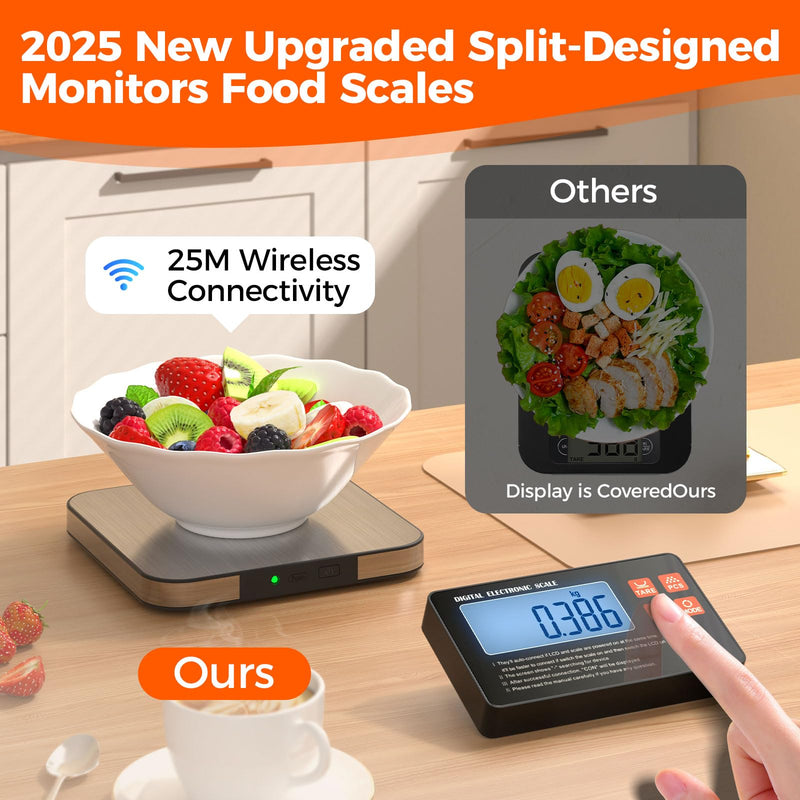 Food Scale with Split Wireless LCD Display, 33lb Digital Kitchen Scale with 7 Units Tare Function, 0.1oz High Accurate Smart Cooking Scale for Baking/Cooking/Meal Prep/Milk/Dieting (White)