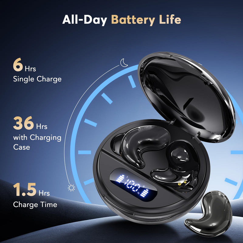 Sleep Earbuds for Side Sleepers, Invisible Flat Bluetooth Sleeping Earbuds, Zero Pressure White Noise Sleep Headphones, No Lights or Alerts, Tiny Hidden Earbuds for All Night Undisturbed Sleep Jet Black