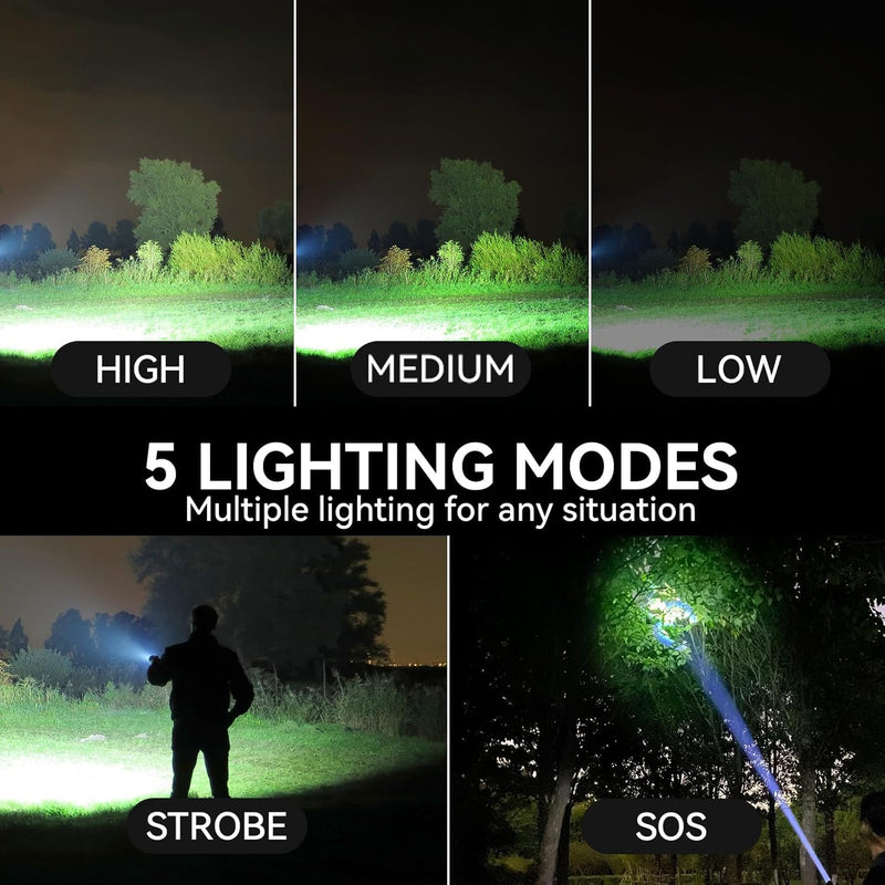 Rechargeable Flashlights 90,000 High Lumen, 2 Pack Super Bright LED Flashlight with 5 Modes, High Powered Flash Light for Home, Camping, Outdoor