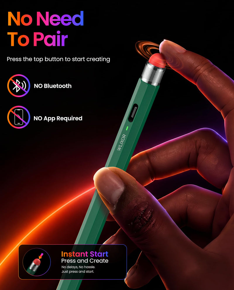 Stylus Pen for iPad 2018-2026, Pencil-Style with Fine Tip & Rubber Tip | USB-C Charging, Magnetic Digital Pencil for iPad Pro 11/12.9/13, Air 3rd-8th, Mini 5-7, iPad 6th-11th Gen, Green UltraPencil-GN