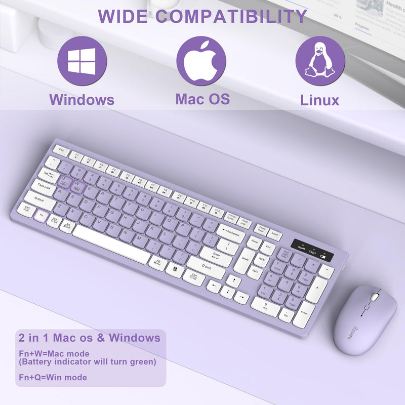 Quiet Wireless Keyboard and Mouse Combo for Office and Home(Purple)