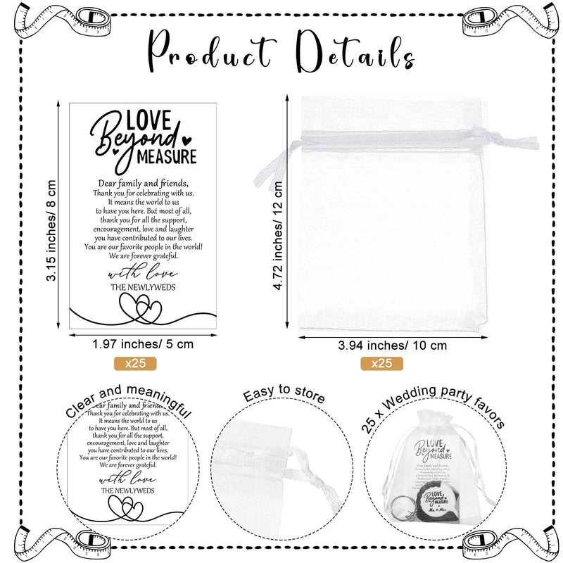 Loetere 25 Sets Wedding Favors for Guests Tape Measure Keychains with Cards Gift Bags for Bridal Shower Wedding Party Souvenirs