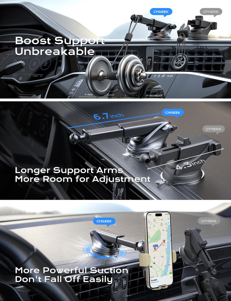 CHGeek Wireless Car Charger, 15W Fast Charging Auto Clamping Car Charger Phone Mount Phone Holder fit for iPhone 15 14 13 12 11 Pro Max Xs, Samsung Galaxy S25 Ultra S24 S23 S22, S21, S20, Khaki Upgraded Wireless Car Charger-Khaki