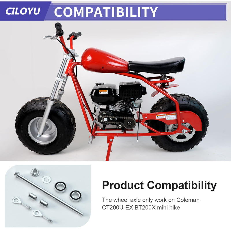 14mm 290mm Mini Bike Rear Wheel Axle Nut Kit with 6202RS Rear Bearing Compatible with Coleman CT200U-EX BT200X 196CC 200CC 6.5HP Mini Bike Powersports Accessories Parts 15mm Chain Adjuster 290mm rear axle