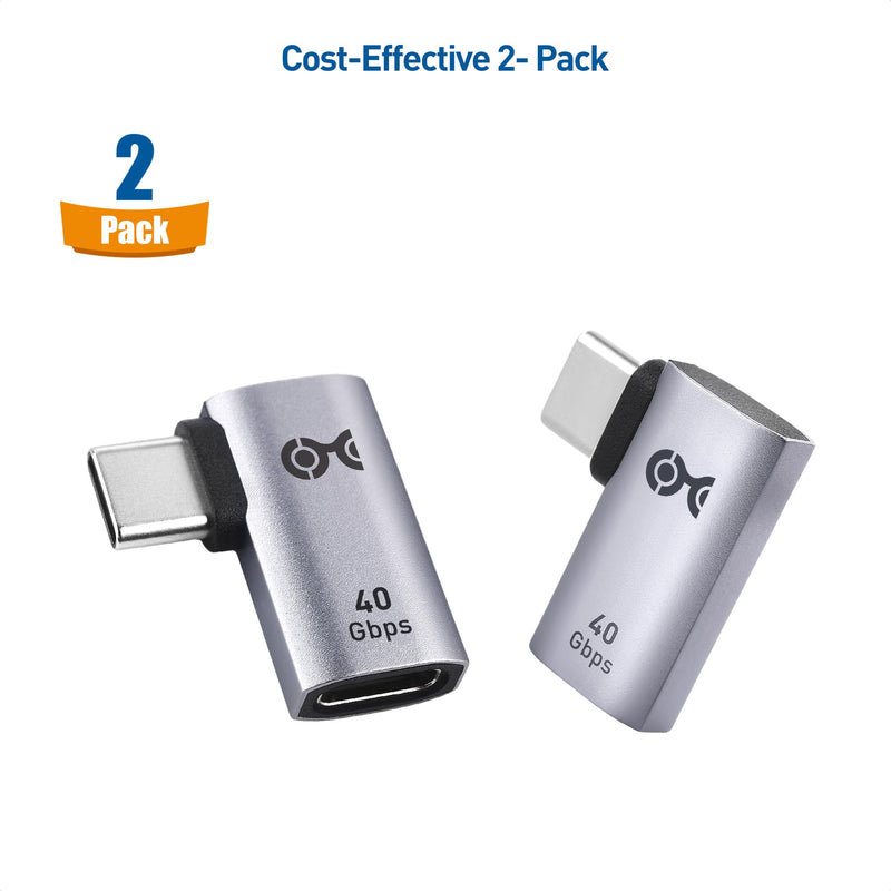 Cable Matters 2-Pack 40Gbps Flat Right Angle USB C Adapter with 240W PD (90 Degree USB C Adapter) in Black - Thunderbolt 4, USB4, Thunderbolt 3 Port Compatible with iPad Pro, iPhone 15, Steam Deck