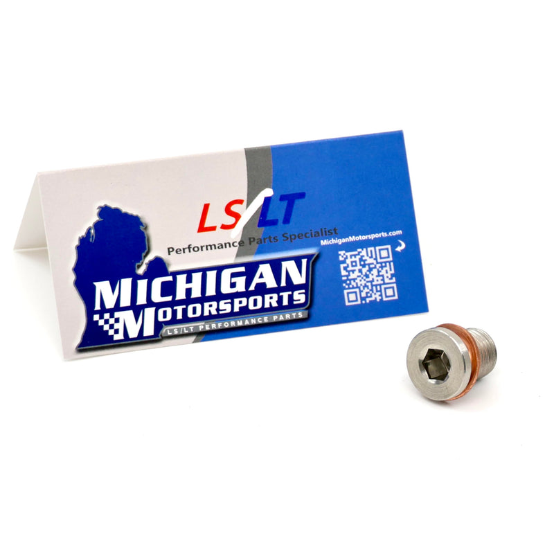 Michigan Motorsports LS Oil Pan Oil Pressure Relief Valve Plug - Bypass Conversion Kit - Fits 2007-2013 Gen IV LS Engines - Fits LS3 L99 L96 L92 LMG LC9 L76 LH6 - Includes Crush Washer