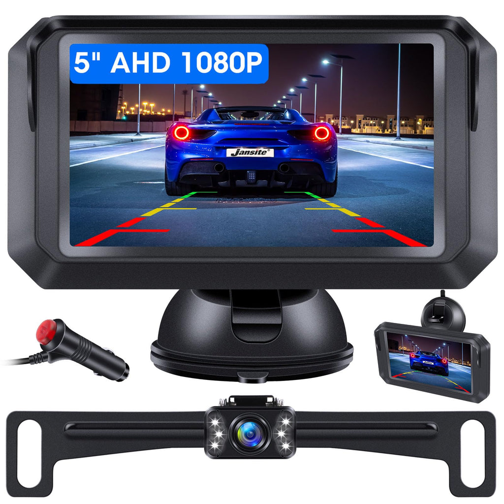 【5" AHD 1080P】 Back Up Camera for Cars Back Up Camera Systems for Truck Backup Camera with Monitor 6 LEDs Night Vision 5 Guide Lines, 140° Wide Angle IP68 Reverse Camera Rear View Camera for Vehicle