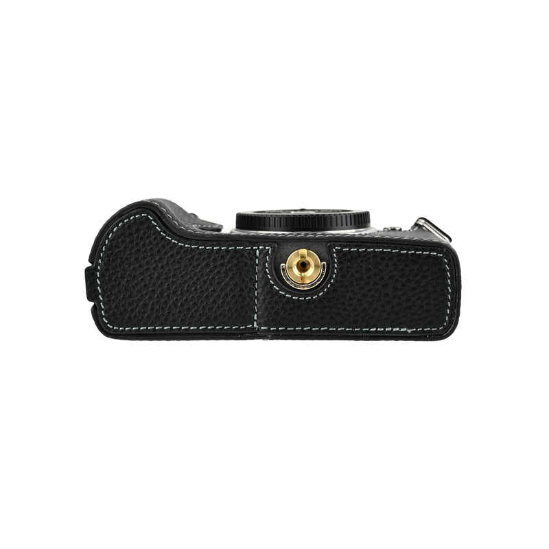 OM-5 Mark II Case, Litchi Handmade Genuine Real Leather Half Camera Case Bag Cover for Olympus System OM-5 Mark II Bottom Opening Version + Neck Strap (Black) Black