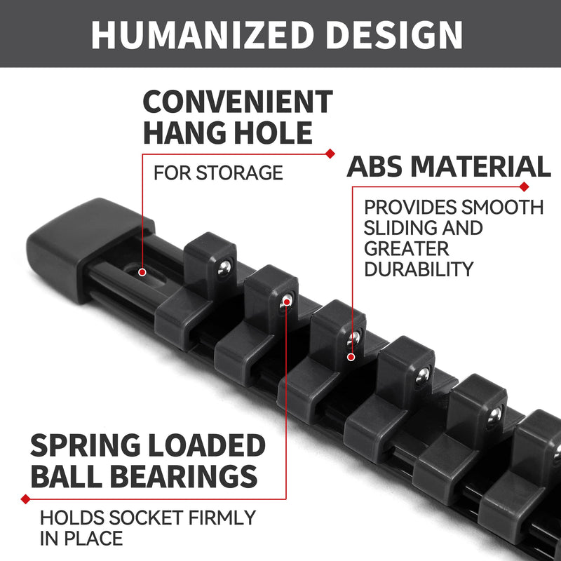Socket Black Organizer Drive ABS Tools - Socket Holder, Premium Quality 3 Pieces Socket Holders Kit 3/8-Inch x 45 Clips（3PC,Black) 3/8" DR