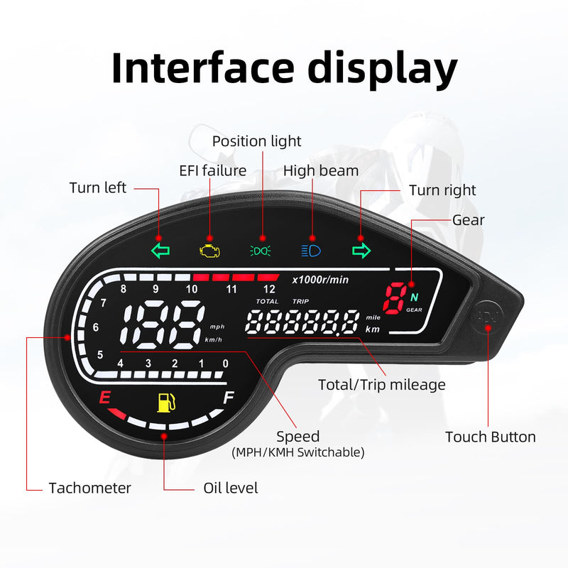 Motorcycle Digital Speedometer Compatibility for Honda NXR150 NXR125 Bros Motorcycle Gauge Cluster MPH 12V Dashboard Speedo Meter with Tachometer RPM Odometer Gear Volt