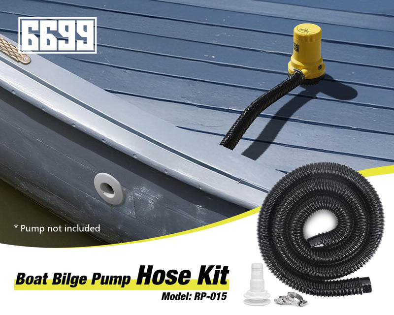 Plumbing Kit Included 6FT Kink-Free Flexible PVC Hose, 2 Stainless Steel Clamps & Thru-Hull Fitting Easy to Install for Boat Bilge Pumps with 1-1/8” Outlet Ideal for Fishing Boats Cruisers Yachts