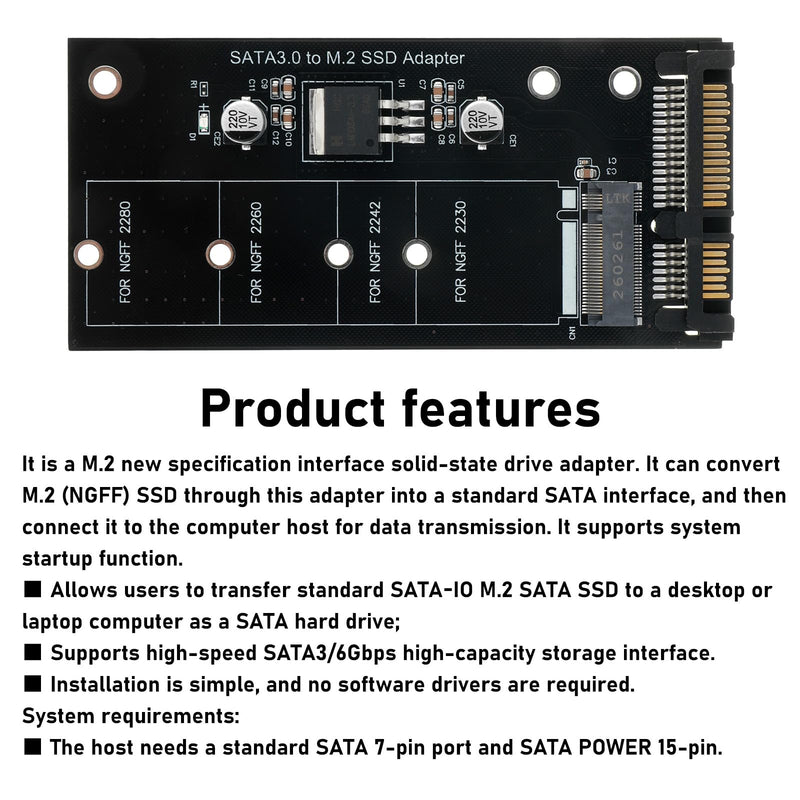 1 PC M.2 NGFF to SATA III Adapter Card (Black) | PCB with Copper Alloy, Driver-Free, for Upgrading Old Laptops, Desktops, or Adding M.2 SATA SSD Storage
