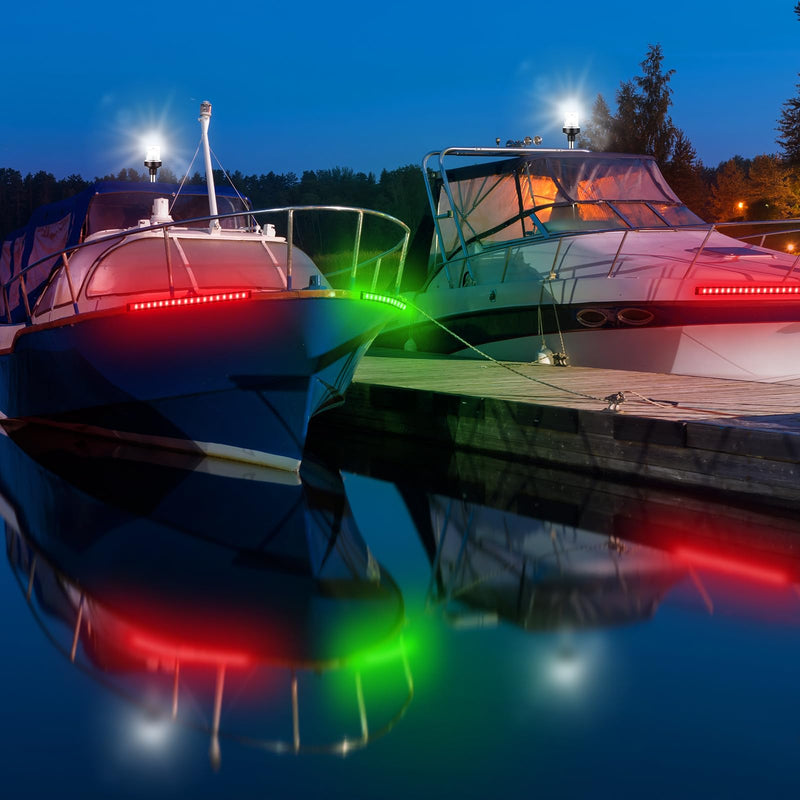Rossesay Boat Stern Light Set White LED Marine Anchor Light with Base, 2 Pcs Red and Green Navigation Lights LED Anchor 3nm 360° Fold Down Stern Lights for Pontoon, Fishing, Bass 12-24v(6 Inch) 6 Inch